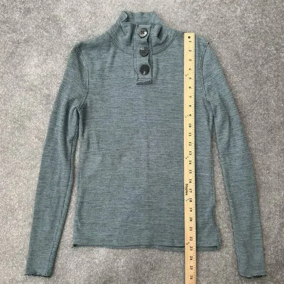 We The Free Sweater Womens Small Green Waffle Knit Henley Button Mock Neck - Picture 6 of 7